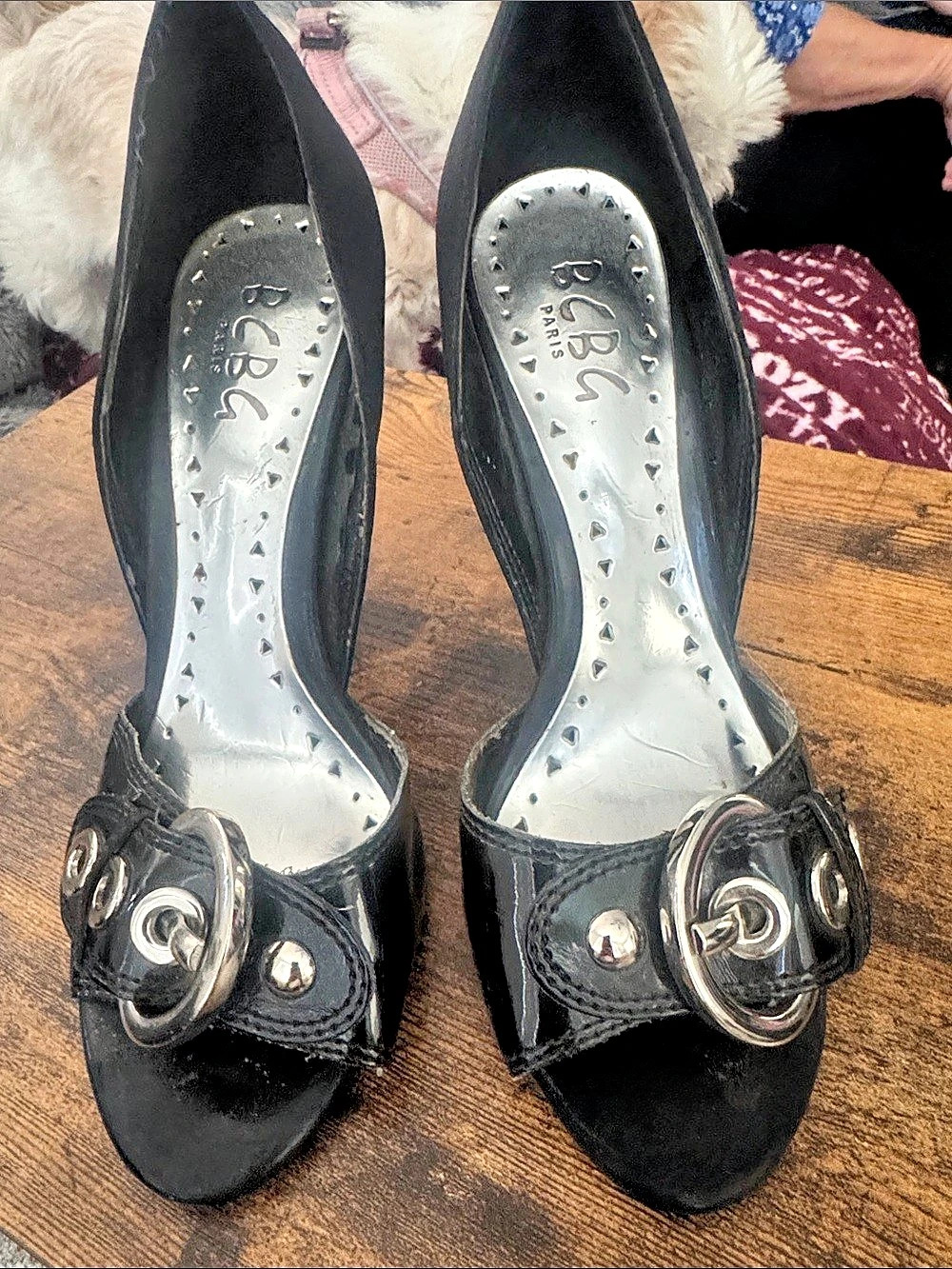 BCBG Paris Black Buckle Heels